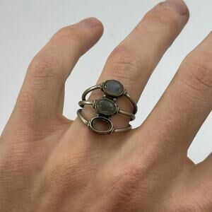 Vintage Silver Chunky Opal Stone Mini Layer 3pc Ring